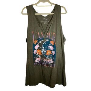 Torrid Women's Plus Size 4x 26 Green Floral Graphic Tank Top Henley Sleeveless